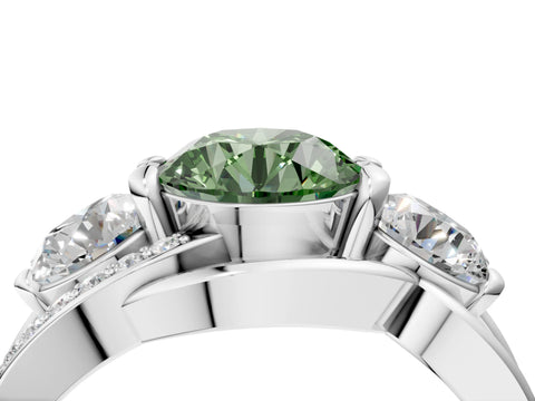 White gold Three-Stone Fancy Green Round Cut Cut Diamond Split Shank Prong Set Ring_16