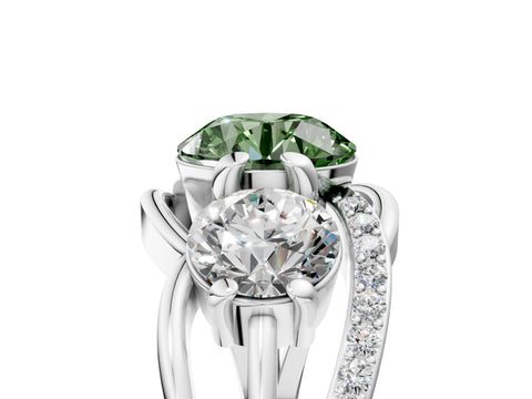 White gold Three-Stone Fancy Green Round Cut Cut Diamond Split Shank Prong Set Ring_17