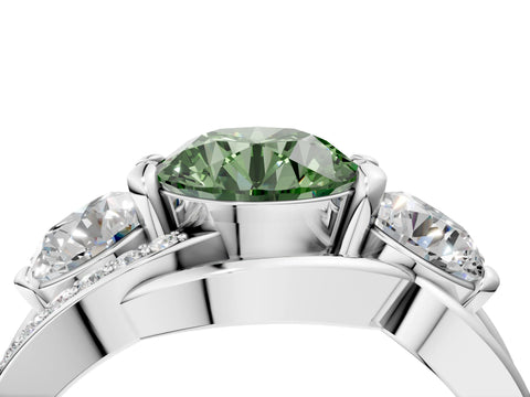 White gold Three-Stone Fancy Green Round Cut Cut Diamond Split Shank Prong Set Ring_4