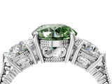 White gold Three-Stone Fancy Green Round Cut Cut Milgrain Band Prong Setting Ring_4