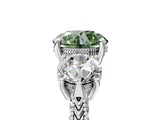 White gold Three-Stone Fancy Green Round Cut Cut Milgrain Band Prong Setting Ring_5