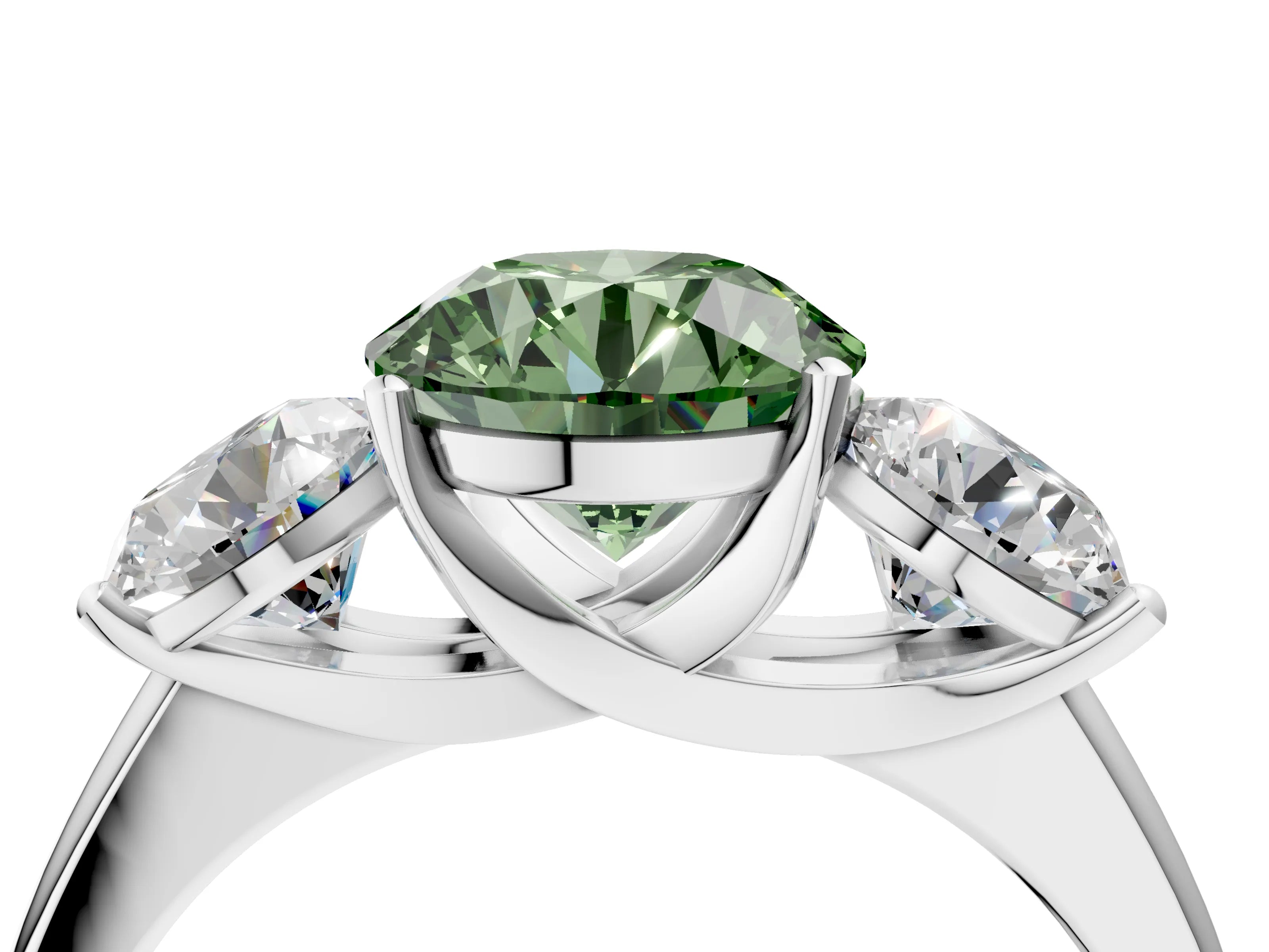 White gold Three-Stone Fancy Green Round Cut Cut Solitaire Ring with Classic Prong Setting_16