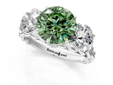 White gold Three-Stone Fancy Green Round Cut Diamond Braided Band Ring with Four-Prong Setting_32