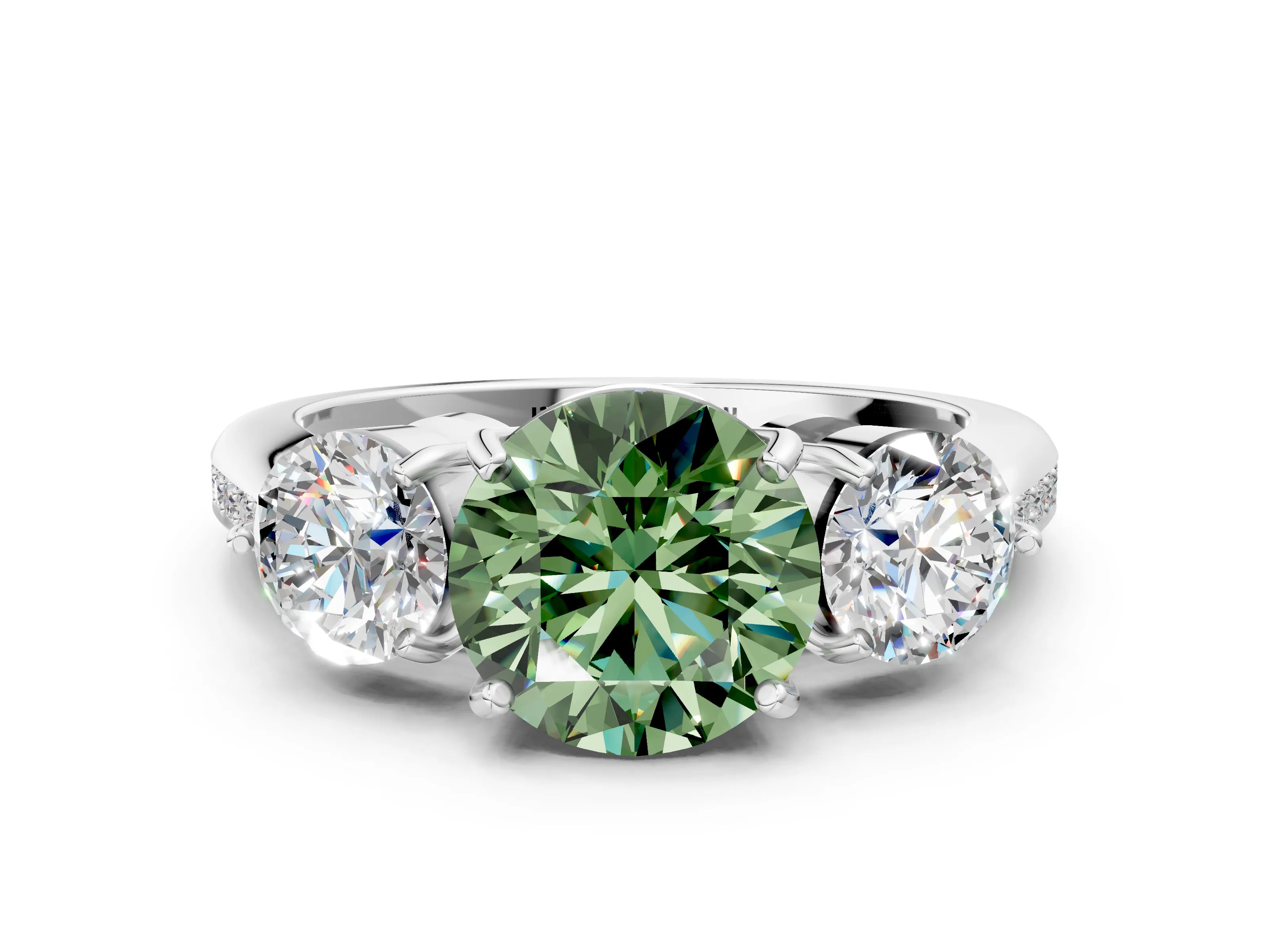 White gold Three-Stone Fancy Green Round Cut Diamond Channel Set Engagement Ring with Prong Setting_12
