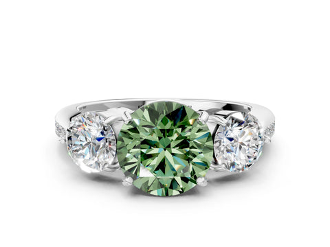 White gold Three-Stone Fancy Green Round Cut Diamond Channel Set Engagement Ring with Prong Setting_12