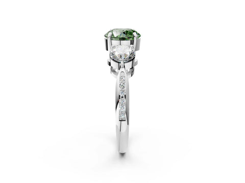 White gold Three-Stone Fancy Green Round Cut Diamond Channel Set Engagement Ring with Prong Setting_14