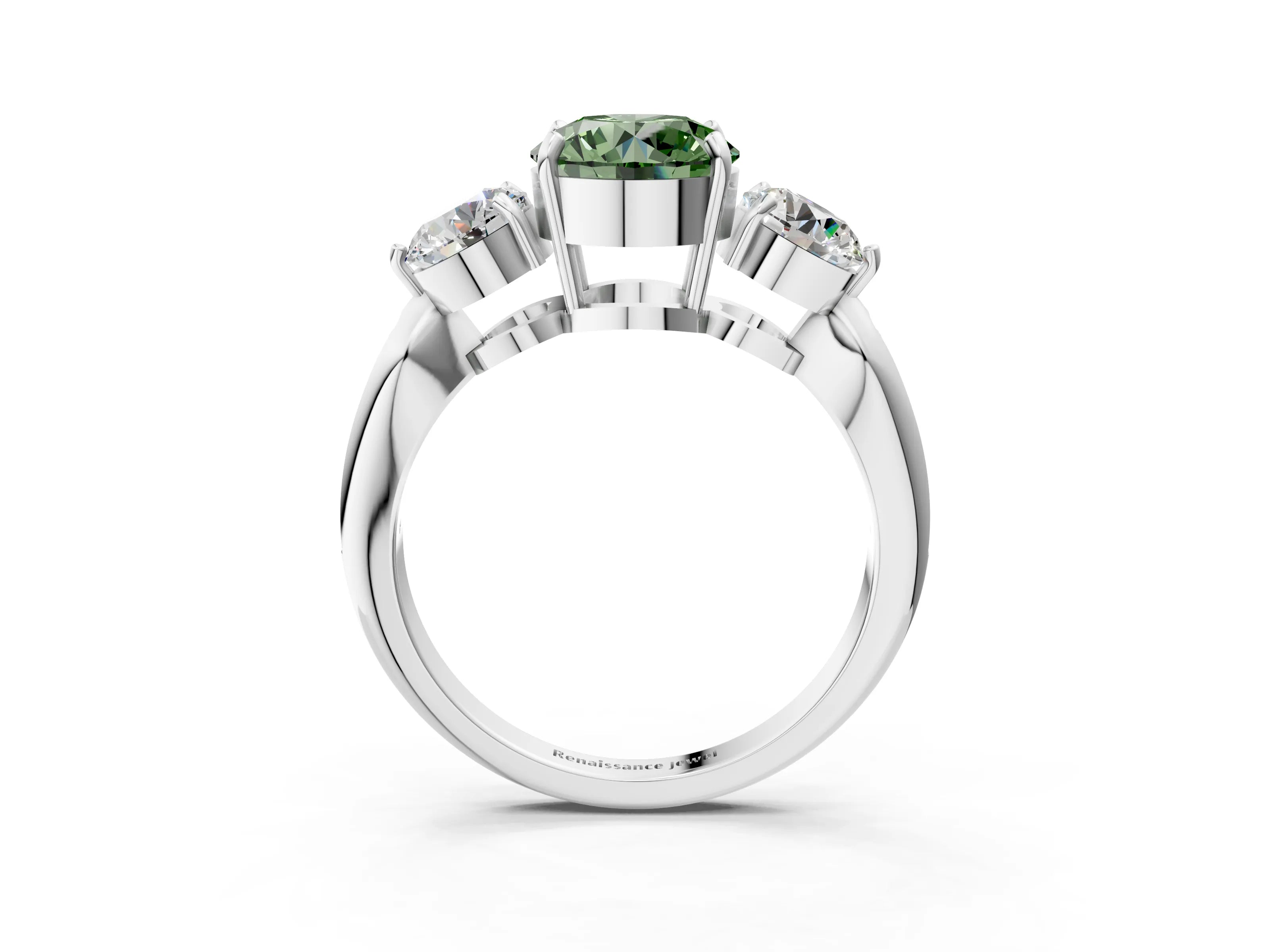 White gold Three-Stone Fancy Green Round Cut Diamond Channel Set Engagement Ring with Prong Setting_15