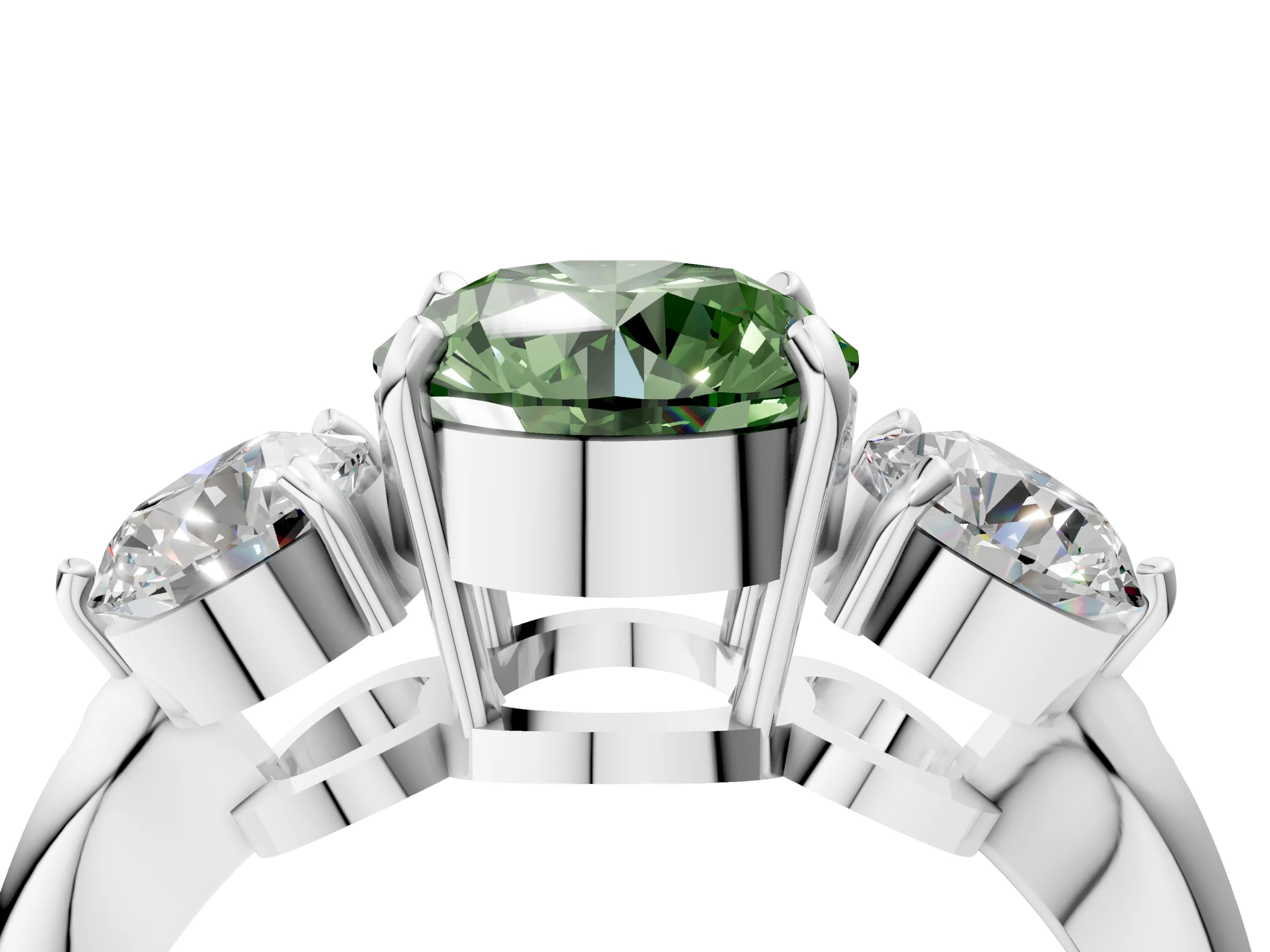 White gold Three-Stone Fancy Green Round Cut Diamond Channel Set Engagement Ring with Prong Setting_16