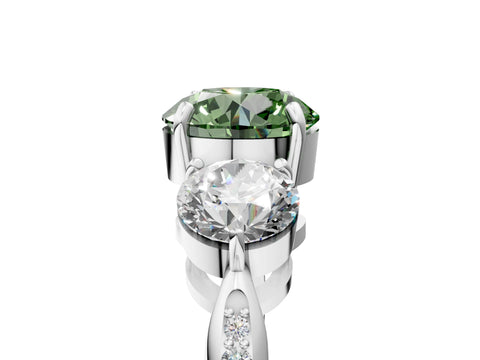 White gold Three-Stone Fancy Green Round Cut Diamond Channel Set Engagement Ring with Prong Setting_17