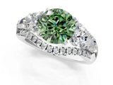 White gold Three-Stone Fancy Green Round Cut Diamond Engagement Ring with Pave Band and Prong Setting_13