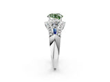 White gold Three-Stone Fancy Green Round Cut Diamond Engagement Ring with Pave Band and Prong Setting_14