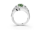 White gold Three-Stone Fancy Green Round Cut Diamond Engagement Ring with Pave Band and Prong Setting_15