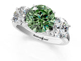 White gold Three-Stone Fancy Green Round Cut Diamond Engagement Ring with Prong Setting_16