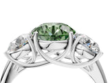 White gold Three-Stone Fancy Green Round Cut Diamond Engagement Ring with Prong Setting_19