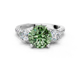 White gold Three-Stone Fancy Green Round  Cut Diamond Pavé Band with Four-Prong Setting_19