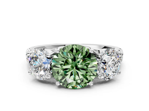 White gold Three-Stone Fancy Green Round Cut Diamond Pavé Band with Prong Setting_12