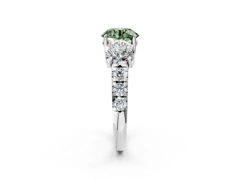 White gold Three-Stone Fancy Green Round Cut Diamond Pavé Band with Prong Setting_14