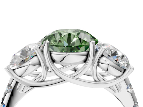 White gold Three-Stone Fancy Green Round Cut Diamond Pavé Band with Prong Setting_16