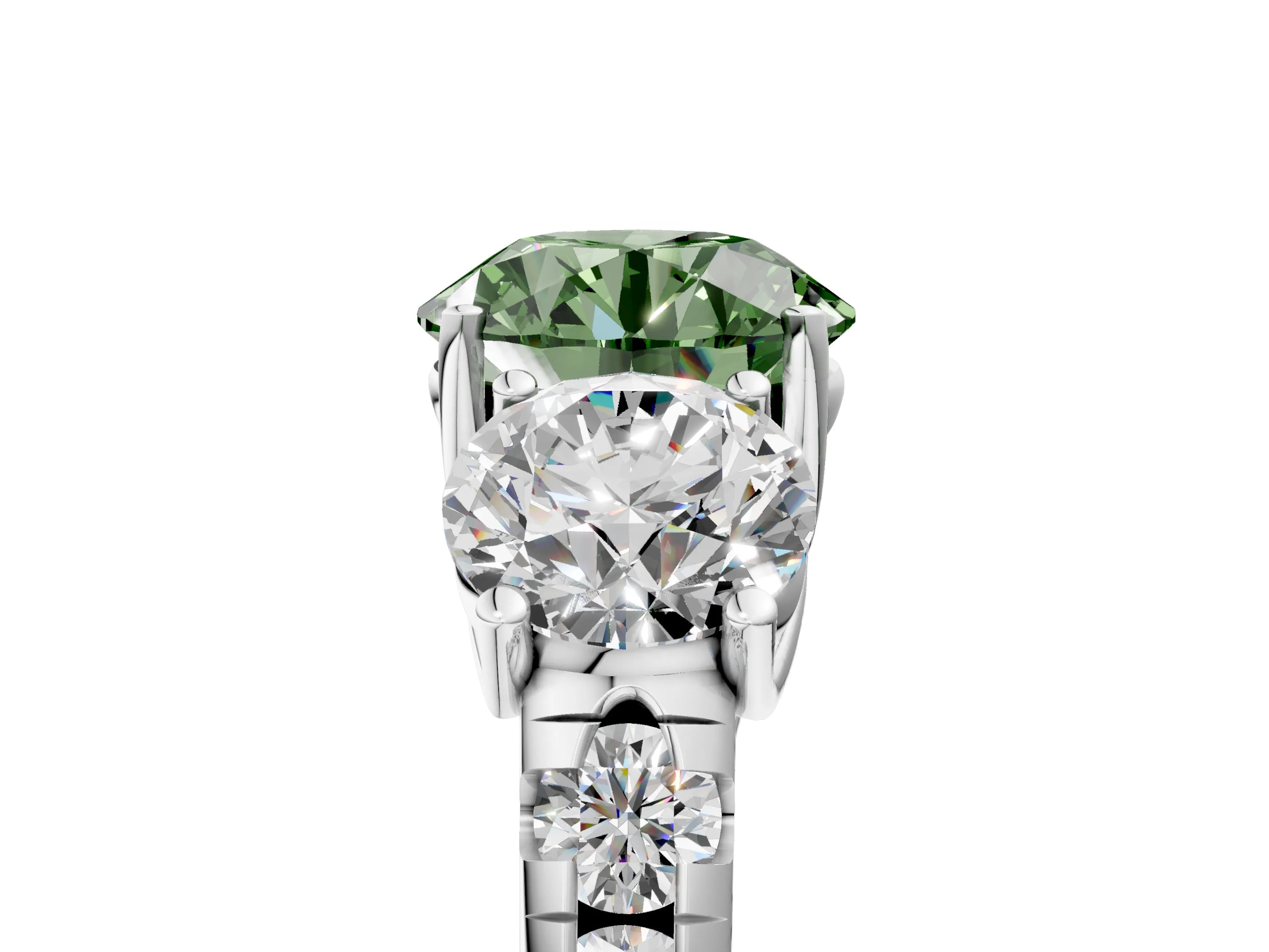 White gold Three-Stone Fancy Green Round Cut Diamond Pavé Band with Prong Setting_17