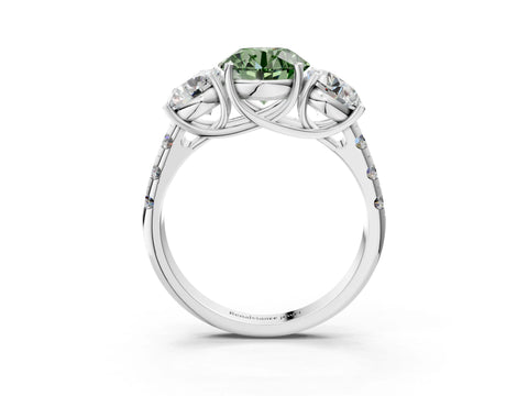 White gold Three-Stone Fancy Green Round Cut Diamond Pavé Band with Prong Setting_3
