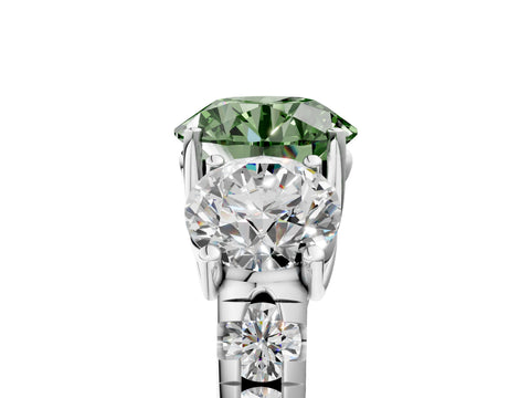 White gold Three-Stone Fancy Green Round Cut Diamond Pavé Band with Prong Setting_5