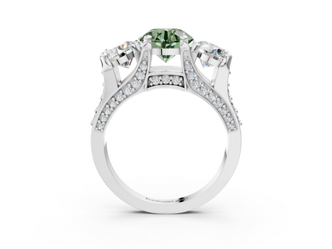 White gold Three-Stone Fancy Green Round  Cut Diamond Ring with Channel-Set Band and Four-Prong Setting_35