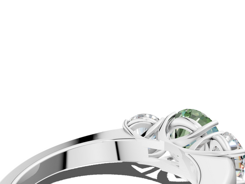 White gold Three-Stone Fancy Green Round  Cut Diamond Ring with Channel-Set Band and Four-Prong Setting_49