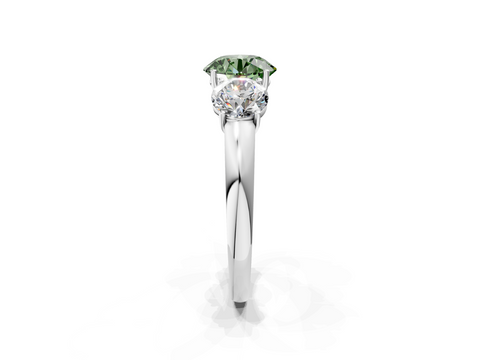 White gold Three-Stone Fancy Green Round  Cut Diamond Ring with Channel-Set Band and Four-Prong Setting_50