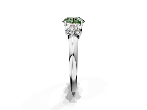 White gold Three-Stone Fancy Green Round  Cut Diamond Ring with Channel-Set Band and Four-Prong Setting_51