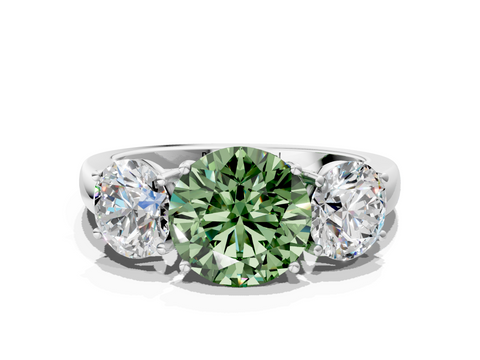 White gold Three-Stone Fancy Green Round  Cut Diamond Ring with Channel-Set Band and Four-Prong Setting_66