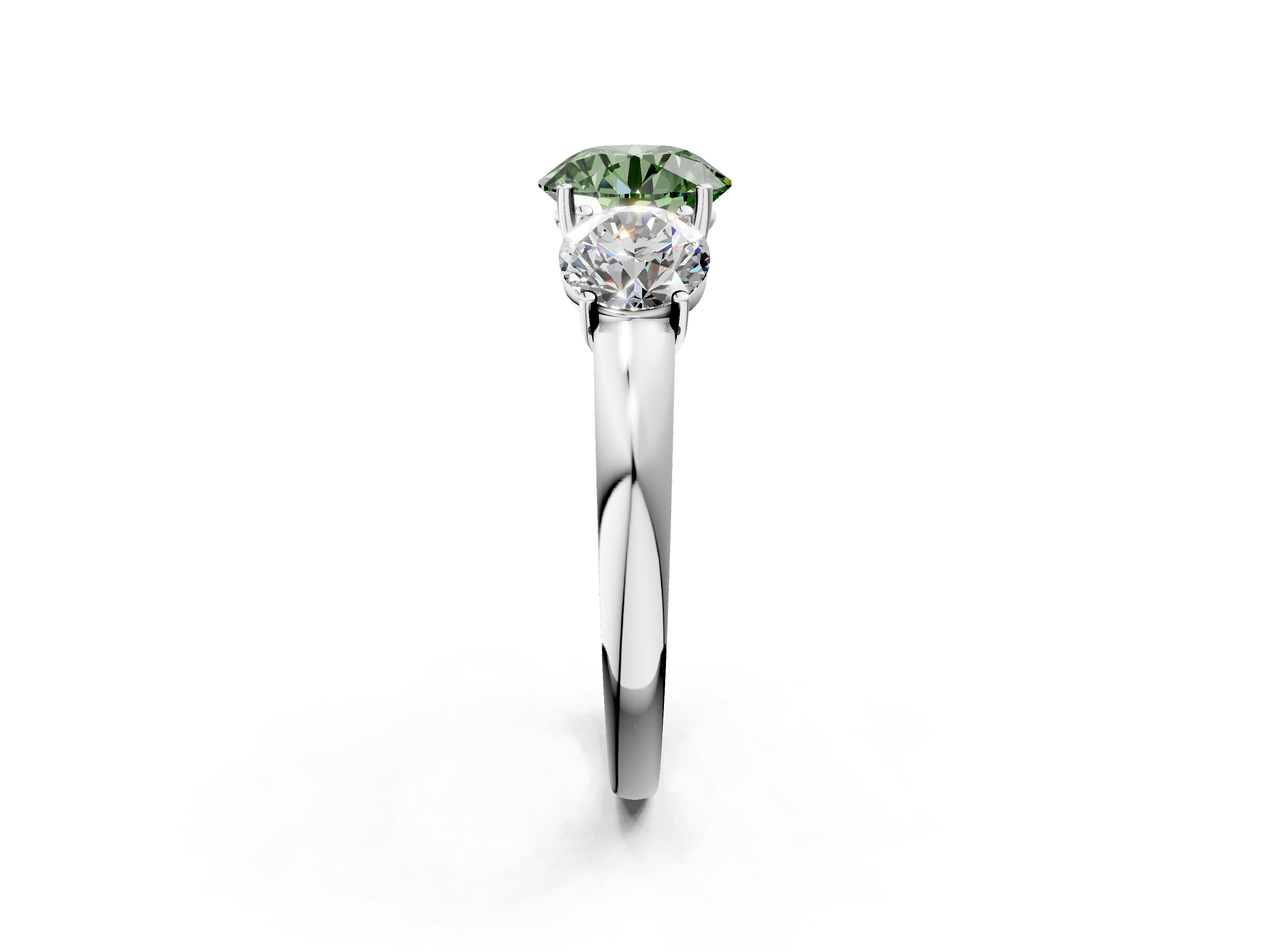 White gold Three-Stone Fancy Green Round  Cut Diamond Ring with Channel-Set Band and Four-Prong Setting_68