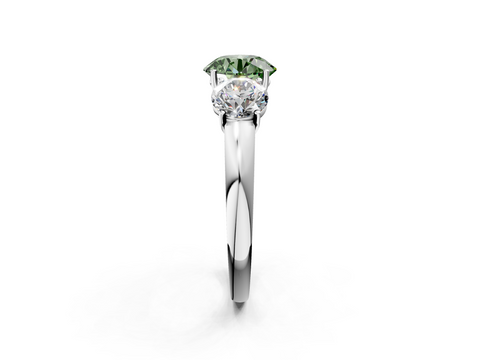 White gold Three-Stone Fancy Green Round  Cut Diamond Ring with Channel-Set Band and Four-Prong Setting_68