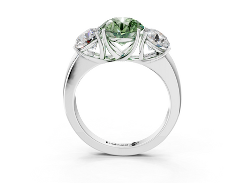 White gold Three-Stone Fancy Green Round  Cut Diamond Ring with Channel-Set Band and Four-Prong Setting_69