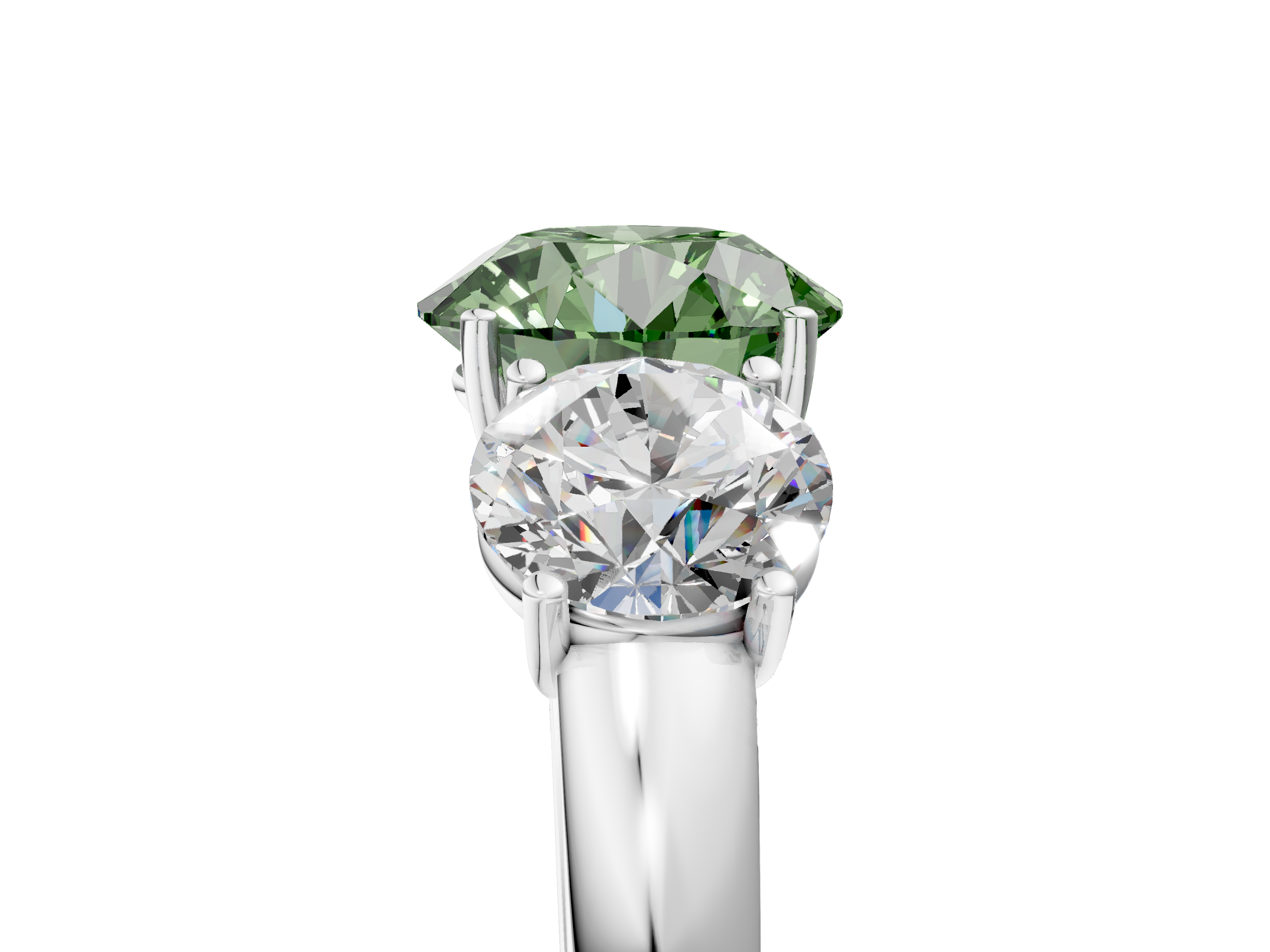 White gold Three-Stone Fancy Green Round  Cut Diamond Ring with Channel-Set Band and Four-Prong Setting_71