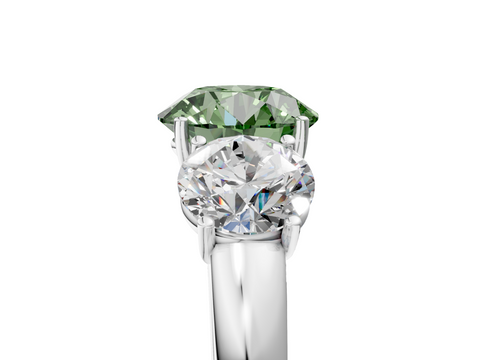 White gold Three-Stone Fancy Green Round  Cut Diamond Ring with Channel-Set Band and Four-Prong Setting_71