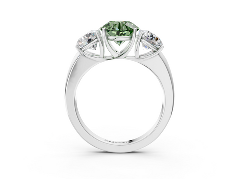 White gold Three-Stone Fancy Green Round  Cut Diamond Ring with Channel-Set Band and Four-Prong Setting_88