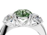 White gold Three-Stone Fancy Green Round  Cut Diamond Ring with Channel-Set Band and Four-Prong Setting_93