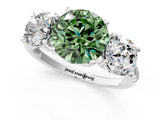 White gold Three-Stone Fancy Green Round Cut Diamond Ring with Pavé Band and Prong Setting_112