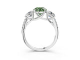 White gold Three-Stone Fancy Green Round Cut Diamond Ring with Pavé Band and Prong Setting_114
