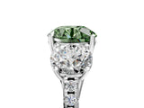 White gold Three-Stone Fancy Green Round Cut Diamond Ring with Pavé Band and Prong Setting_116