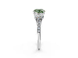 White gold Three-Stone Fancy Green Round Cut Diamond Ring with Pavé Band and Prong Setting_125