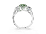 White gold Three-Stone Fancy Green Round Cut Diamond Ring with Pavé Band and Prong Setting_126
