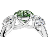 White gold Three-Stone Fancy Green Round Cut Diamond Ring with Pavé Band and Prong Setting_127