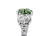 White gold Three-Stone Fancy Green Round Cut Diamond Ring with Pavé Band and Prong Setting_128