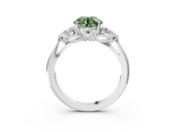 White gold Three-Stone Fancy Green Round  Cut Diamond Ring with Pear Side Stones in Four-Prong Setting_112