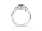White gold Three-Stone Fancy Green Round Cut Diamond Ring with Pear  Side Stones in Four-Prong Setting_51