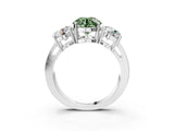 White gold Three-Stone Fancy Green Round Cut Diamond Ring with Round Side Stones, Classic Band, and Four-Prong Setting_3