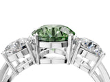 White gold Three-Stone Fancy Green Round Cut Diamond Ring with Round Side Stones, Classic Band, and Four-Prong Setting_4