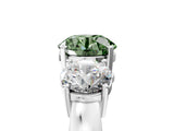 White gold Three-Stone Fancy Green Round Cut Diamond Ring with Round Side Stones, Classic Band, and Four-Prong Setting_5
