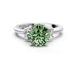 White gold Three-Stone Fancy Green Round  Cut Diamond Solitaire with Prong Setting and Classic Band_45